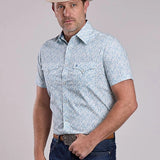 Stetson 3004 Victorian Floral (Blue) - Men's Short Sleeve Shirt