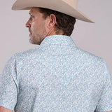 Stetson 3004 Victorian Floral (Blue) - Men's Short Sleeve Shirt