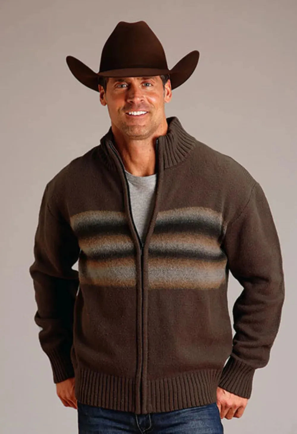 Stetson Ombre Boarder (Brown) - Men's Wool Blended Sweater - Hatcountry