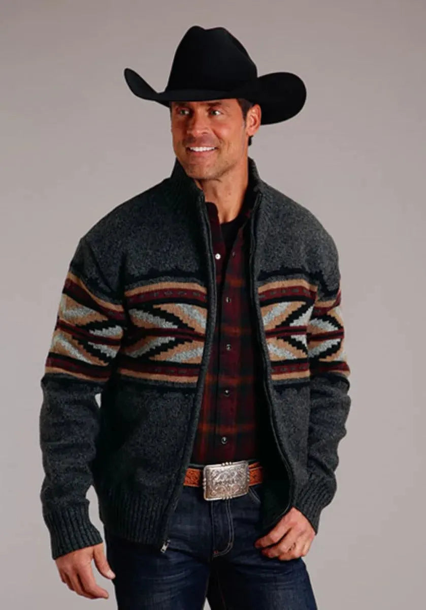 Stetson Arrow Boarder (Grey) - Men's Wool Blended Sweater - Hatcountry