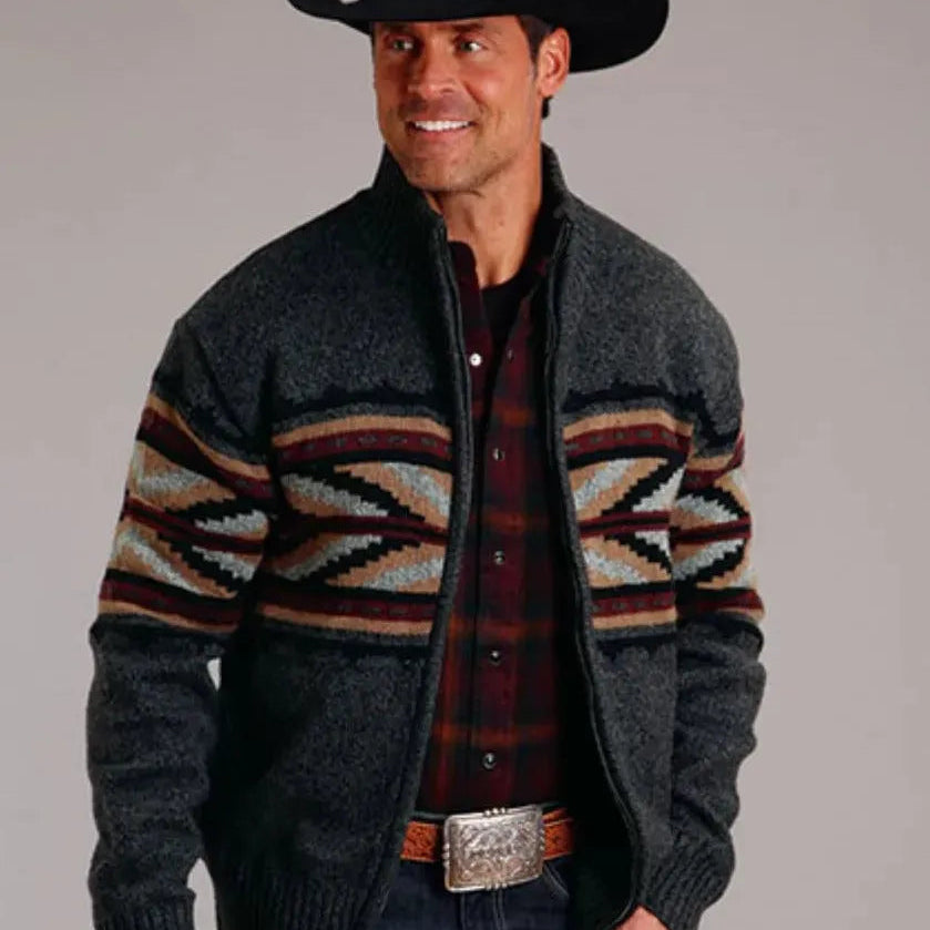 Stetson Arrow Boarder (Grey) - Men's Wool Blended Sweater - Hatcountry