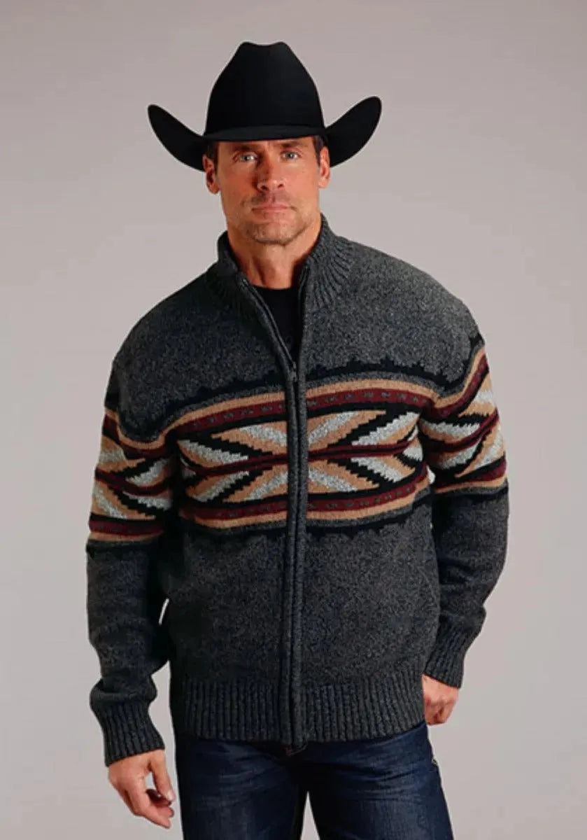 Stetson Arrow Boarder (Grey) - Men's Wool Blended Sweater - Hatcountry