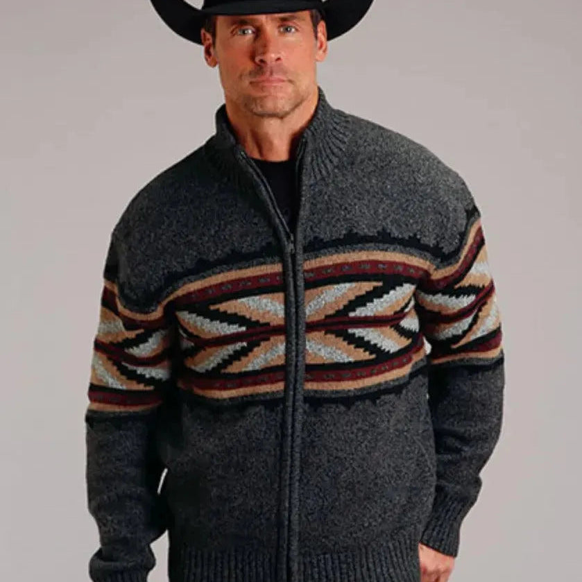 Stetson Arrow Boarder (Grey) - Men's Wool Blended Sweater - Hatcountry