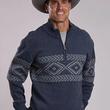Stetson 3182 Woven Aztec (Blue) - Men's Quarter Zip Sweater