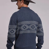 Stetson 3182 Woven Aztec (Blue) - Men's Quarter Zip Sweater
