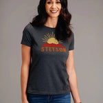 Stetson Sunset and Mountain (Grey) - Women's Short Sleeve T-Shirt - Hatcountry