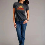 Stetson Sunset and Mountain (Grey) - Women's Short Sleeve T-Shirt - Hatcountry
