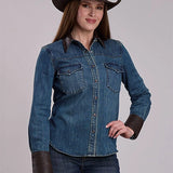Stetson Leather Collar (Blue) - Women's Denim Shirt