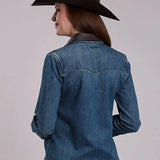 Stetson Leather Collar (Blue) - Women's Denim Shirt