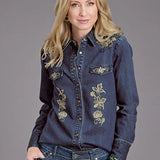 Stetson Floral Embroidery (Blue) - Women's Denim Blouse