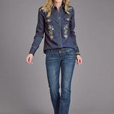 Stetson Floral Embroidery (Blue) - Women's Denim Blouse