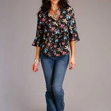 Stetson 00897 Feather Floral Rounded (Black) - Women's Blouse
