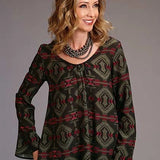Stetson 00873 Blanket Print Peasant (Brown) - Women's Blouse