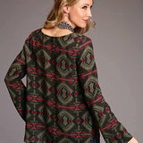 Stetson 00873 Blanket Print Peasant (Brown) - Women's Blouse