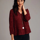 Stetson 1770 Western Ditzy V-Neck (Wine) - Women's Blouse