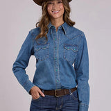 Stetson 2551 Turquoise Snaps (Blue) - Women's Denim Blouse