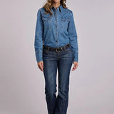 Stetson 2551 Brown Snaps (Blue) - Women's Denim Blouse