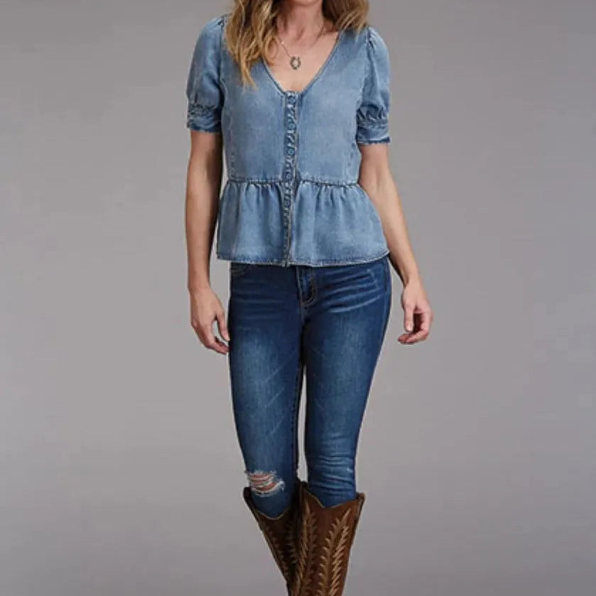 Stetson Lyocel Peasant Blouse (Blue) - Women's Short Sleeve Shirt - Hatcountry