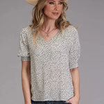 Stetson Star Print (White) - Women's Herringbone Short Sleeve Shirt - Hatcountry