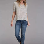 Stetson Star Print (White) - Women's Herringbone Short Sleeve Shirt - Hatcountry