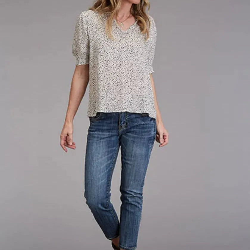 Stetson Star Print (White) - Women's Herringbone Short Sleeve Shirt - Hatcountry
