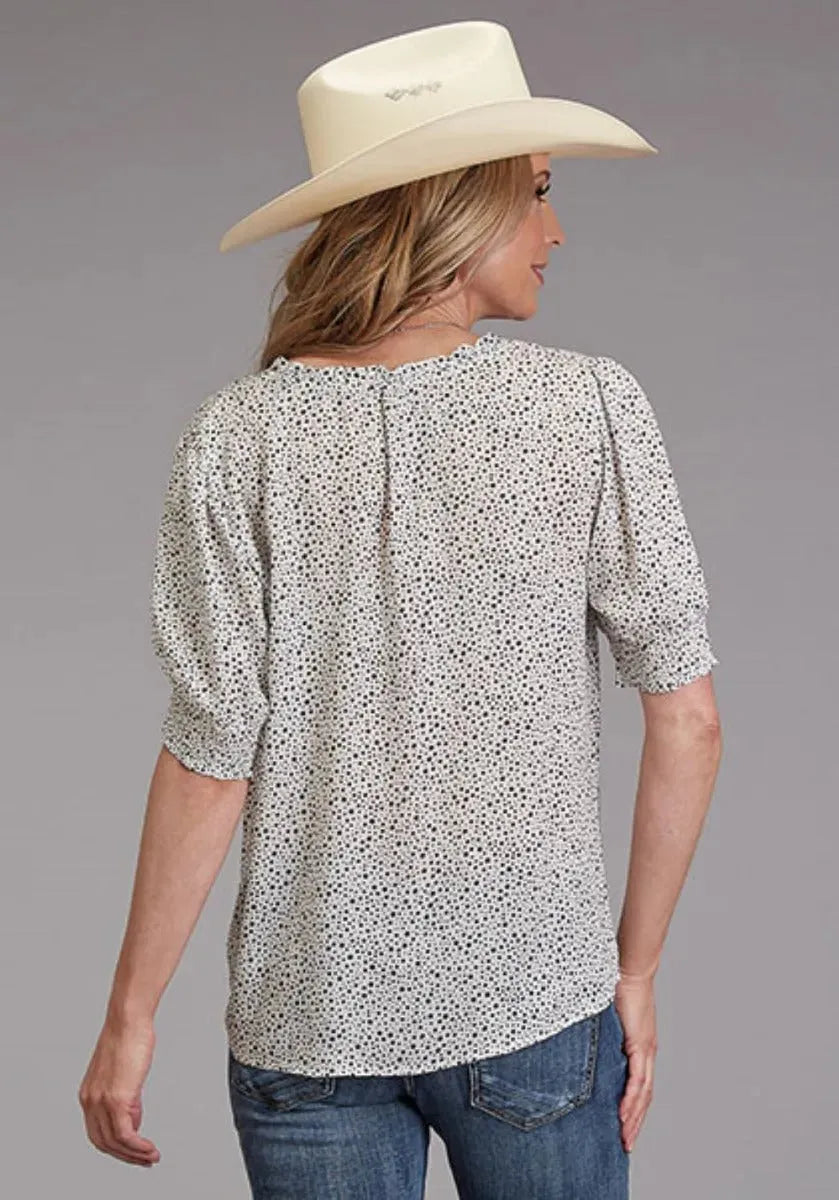 Stetson Star Print (White) - Women's Herringbone Short Sleeve Shirt - Hatcountry