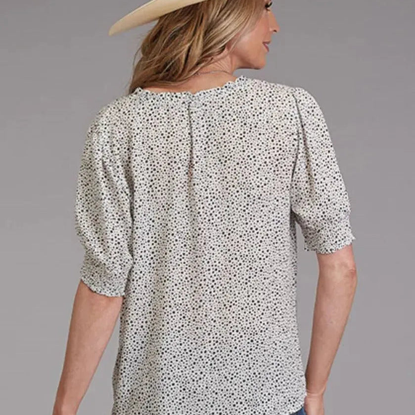 Stetson Star Print (White) - Women's Herringbone Short Sleeve Shirt - Hatcountry