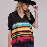 Stetson 2912 Border Print (Black) - Women's Blouse