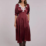 Stetson 2917 Lace Neckline (Wine) - Women's Satin Dress