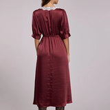 Stetson 2917 Lace Neckline (Wine) - Women's Satin Dress
