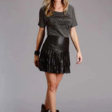 Stetson Fringe Lamb (Black) - Women's Leather Skirt