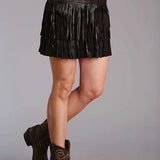 Stetson Fringe Lamb (Black) - Women's Leather Skirt