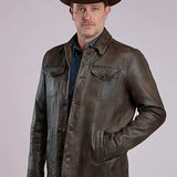 Stetson Novelty Solid Button Front (Brown) - Men's Leather Jacket