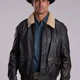 Stetson Antique Aviator (Black) - Men's Leather Bomber Jacket