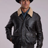 Stetson Antique Aviator (Black) - Men's Leather Bomber Jacket
