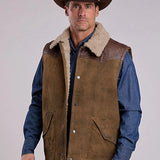 Stetson Distressed With Contrast Yoke (Brown) - Men's Suede Vest