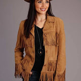 Stetson Fringed Button Front (Tan) - Women's Suede Jacket