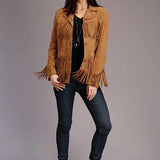 Stetson Fringed Button Front (Tan) - Women's Suede Jacket