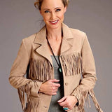 Stetson Fringed Button Front (Khaki) - Women's Suede Jacket