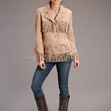 Stetson Fringed Button Front (Khaki) - Women's Suede Jacket