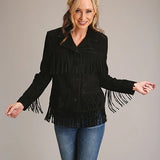 Stetson Fringed Button Front (Black) - Women's Lamb Suede Jacket