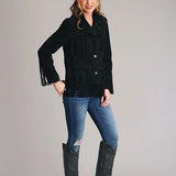 Stetson Fringed Button Front (Black) - Women's Lamb Suede Jacket