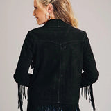 Stetson Fringed Button Front (Black) - Women's Lamb Suede Jacket