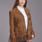 Stetson Fringed Straight Front (Brown) - Women's Lamb Suede Jacket