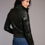 Stetson Novelty Solid Smooth Buttoned (Black) - Women's Lamb Leather Jacket