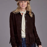 Stetson Fringed Button Front (Brown) - Women's Suede Leather Jacket