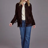 Stetson Fringed Button Front (Brown) - Women's Suede Leather Jacket