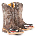 Tin Haul Sharky / Man Eater Sole (Tan) - Little Kids/Big Kids Leather Cowboy Boots - Hatcountry
