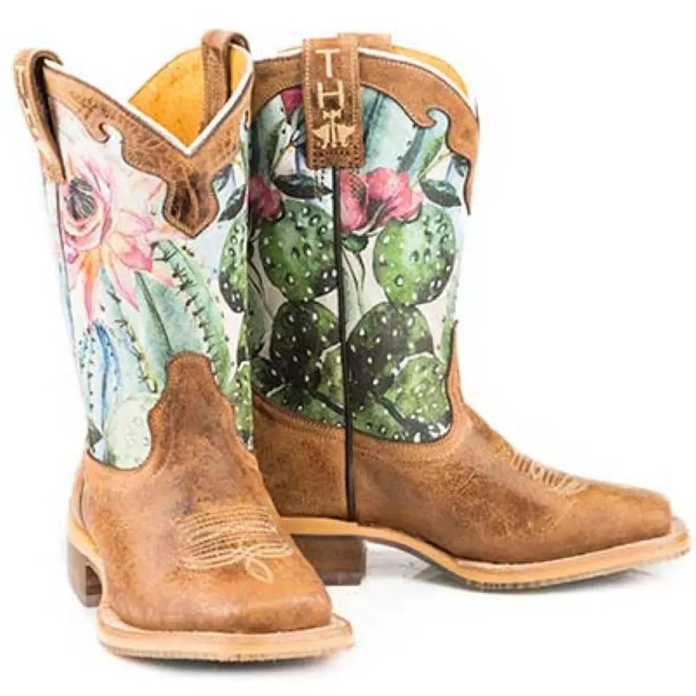 Tin Haul Cactilicious / Raised To be Sharp Sole (White) - Little Kids/Big Kids Leather Cowgirl Boots - Hatcountry