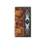 3D Blue Floral Embroidered Inlay - Mens Rodeo Wallet - Hatcountry